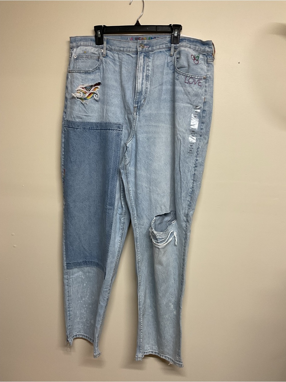 American Eagle Outfitters Light Blue Patchwork Distressed Jeans